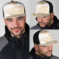 White and Gold Polynesia Mesh Trucker Cap Plumeria Tattoo With Polynesian Pattern LT14 - Polynesian Pride