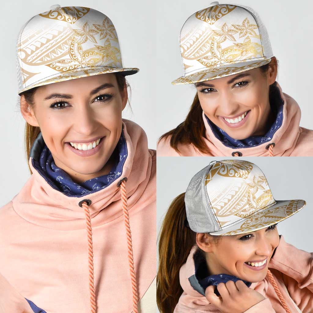 White and Gold Polynesia Mesh Trucker Cap Plumeria Tattoo With Polynesian Pattern LT14 - Polynesian Pride