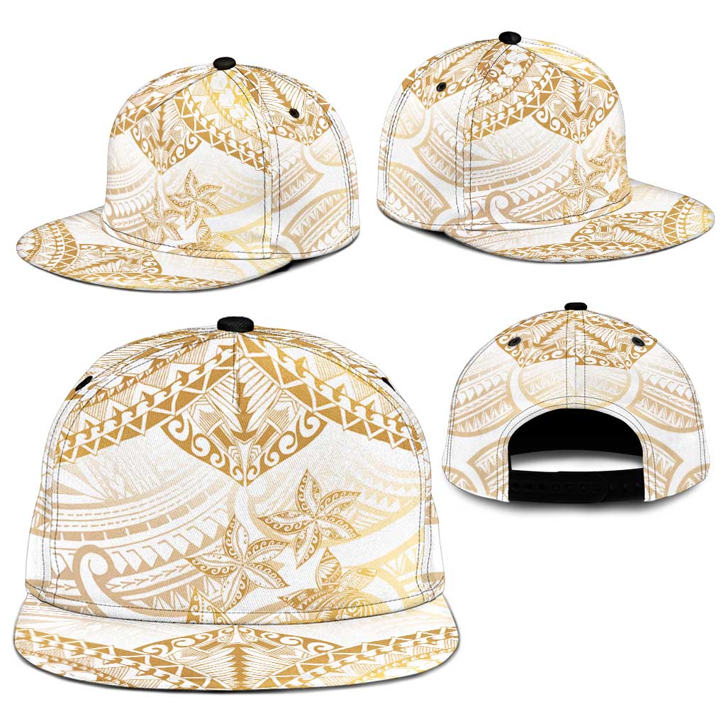 White and Gold Polynesia Snapback Cap Plumeria Tattoo With Polynesian Pattern LT14 - Polynesian Pride