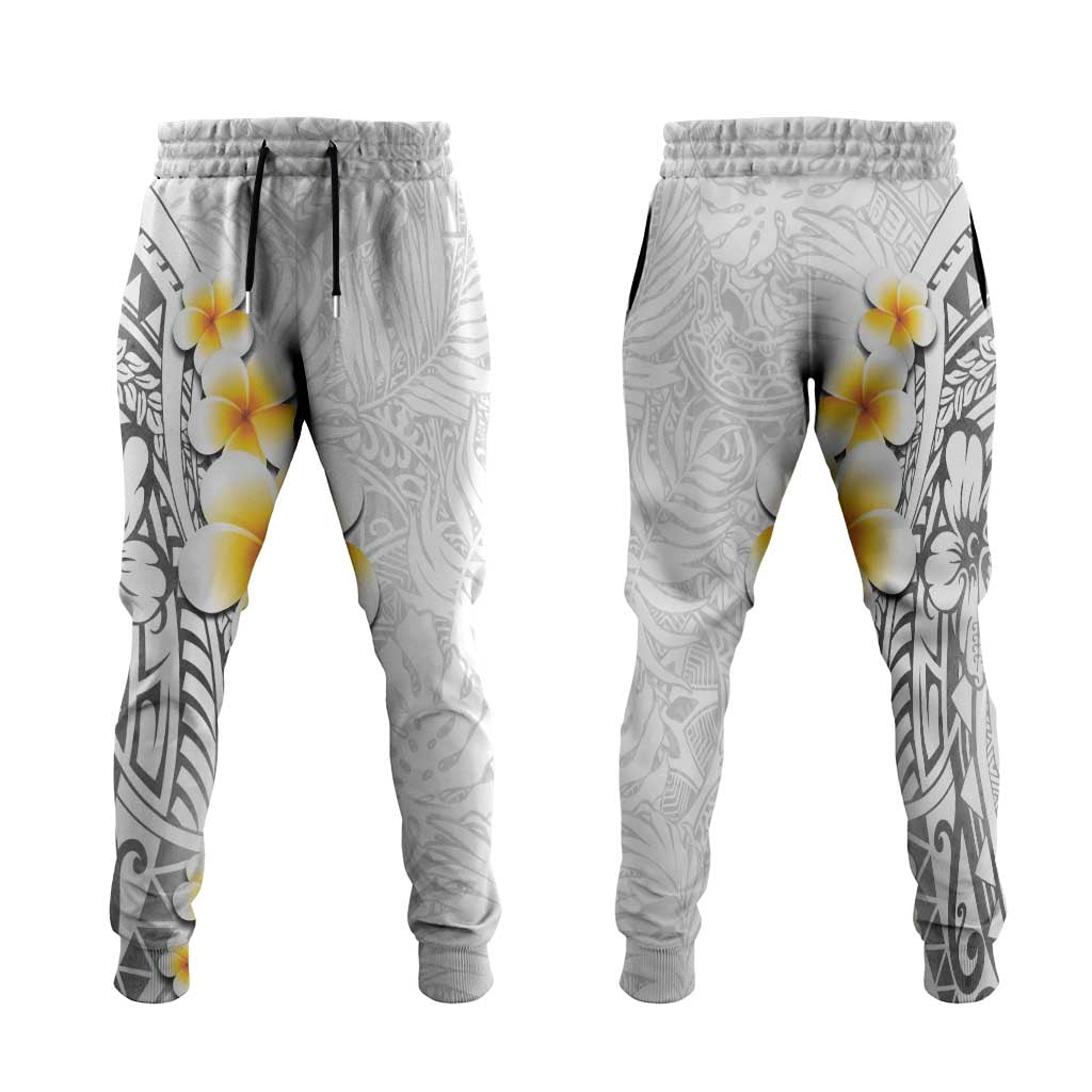 White Tropical Plumeria With Galaxy Polynesian Art Jogger Pants LT14 White - Polynesian Pride