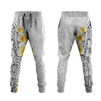 White Tropical Plumeria With Galaxy Polynesian Art Jogger Pants LT14 White - Polynesian Pride
