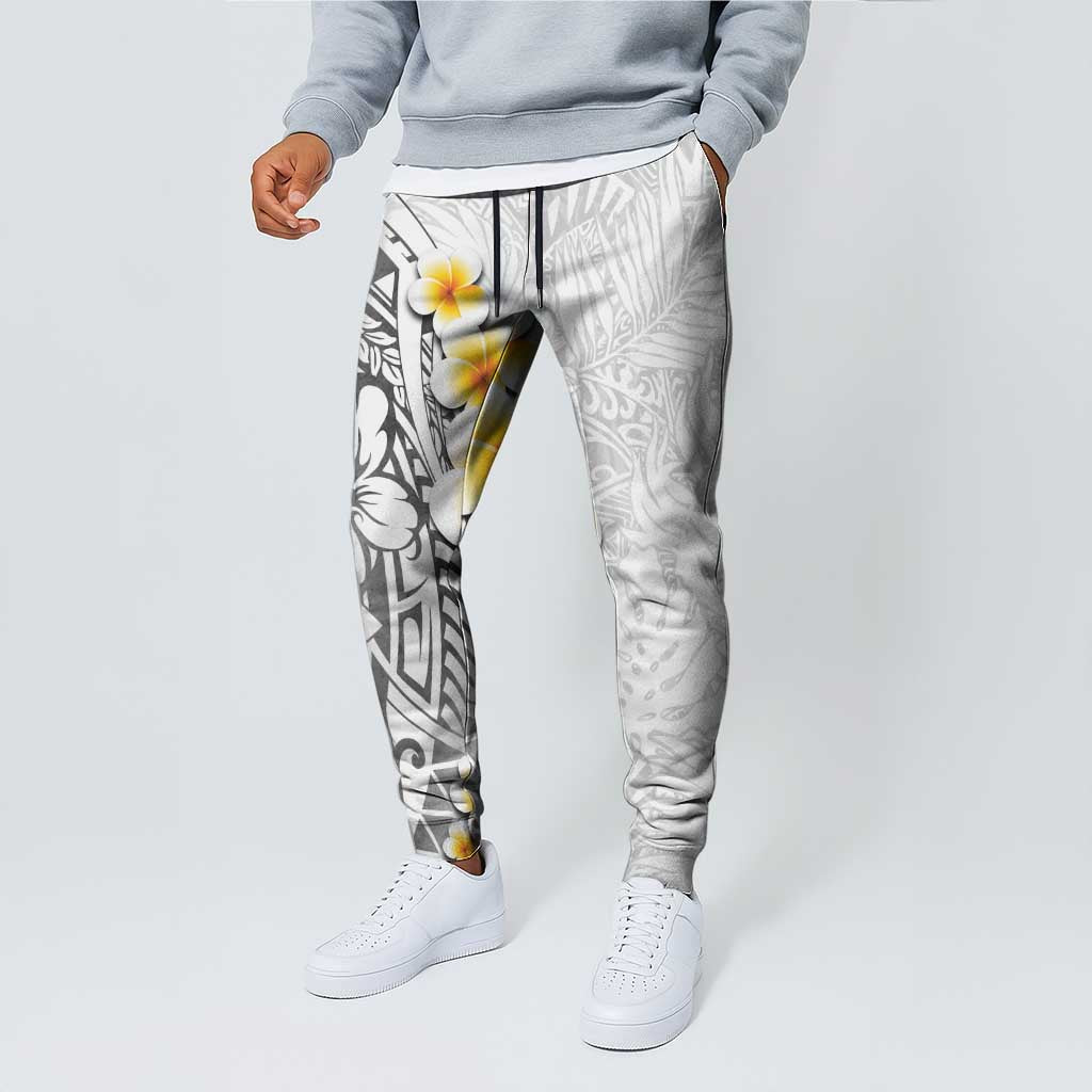 White Tropical Plumeria With Galaxy Polynesian Art Jogger Pants LT14 - Polynesian Pride