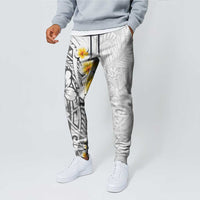 White Tropical Plumeria With Galaxy Polynesian Art Jogger Pants LT14 - Polynesian Pride