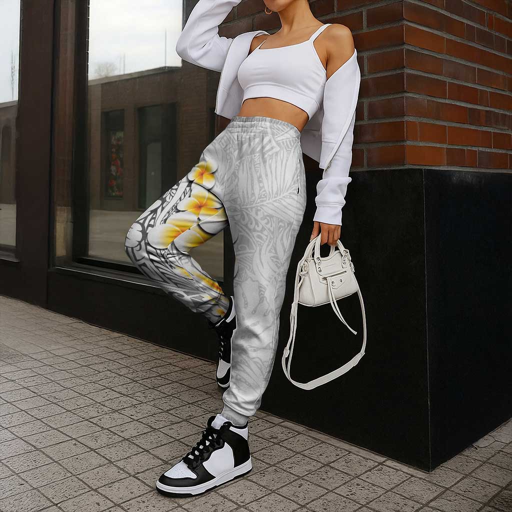 White Tropical Plumeria With Galaxy Polynesian Art Jogger Pants LT14 - Polynesian Pride