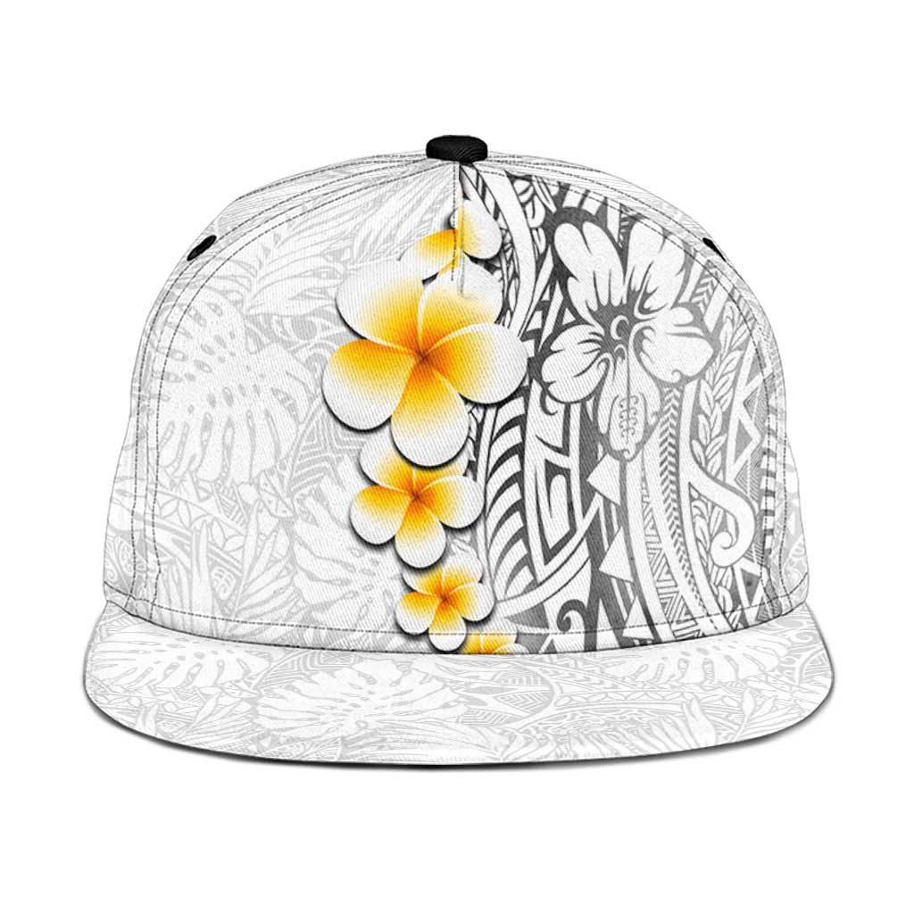 White Tropical Plumeria With Galaxy Polynesian Art Snapback Cap LT14 One Size White - Polynesian Pride