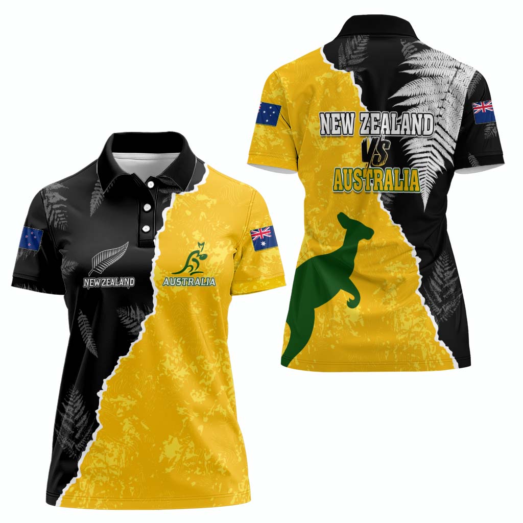 Australia Rugby Mix New Zealands Rugby Women Polo Shirt Wallabies Versus Silver Fern Sporty Basic LT7 Female Yellow - Polynesian Pride