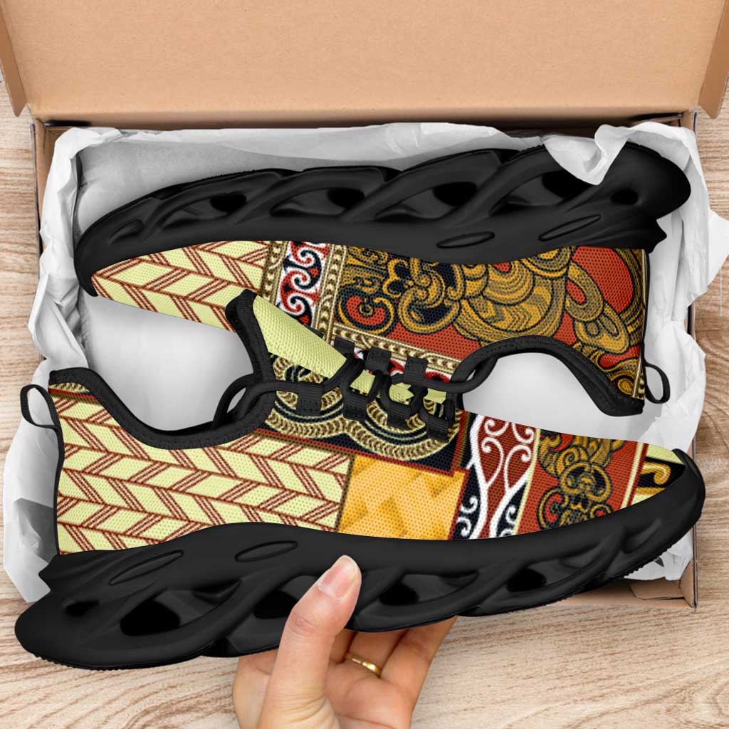 Yellow Aotearoa Kowhaiwhai Pattern Clunky Sneakers NZ Maori Quilt Style LT14 - Polynesian Pride