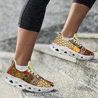 Yellow Aotearoa Kowhaiwhai Pattern Clunky Sneakers NZ Maori Quilt Style LT14 - Polynesian Pride