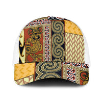 Yellow Aotearoa Kowhaiwhai Pattern Mesh Trucker Cap NZ Maori Quilt Style LT14 One Size White Yellow - Polynesian Pride