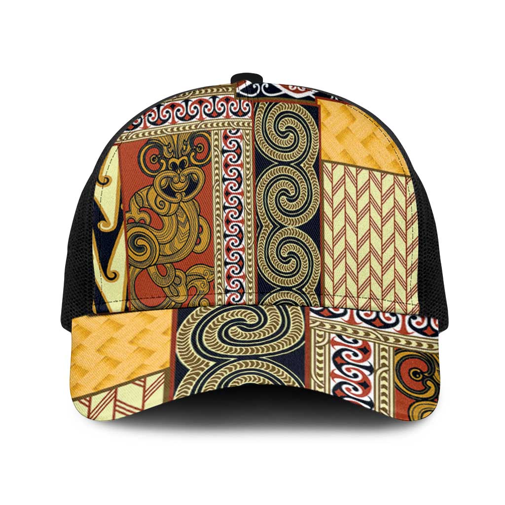 Yellow Aotearoa Kowhaiwhai Pattern Mesh Trucker Cap NZ Maori Quilt Style LT14 One Size Black Yellow - Polynesian Pride