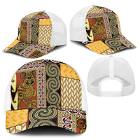 Yellow Aotearoa Kowhaiwhai Pattern Mesh Trucker Cap NZ Maori Quilt Style LT14 - Polynesian Pride