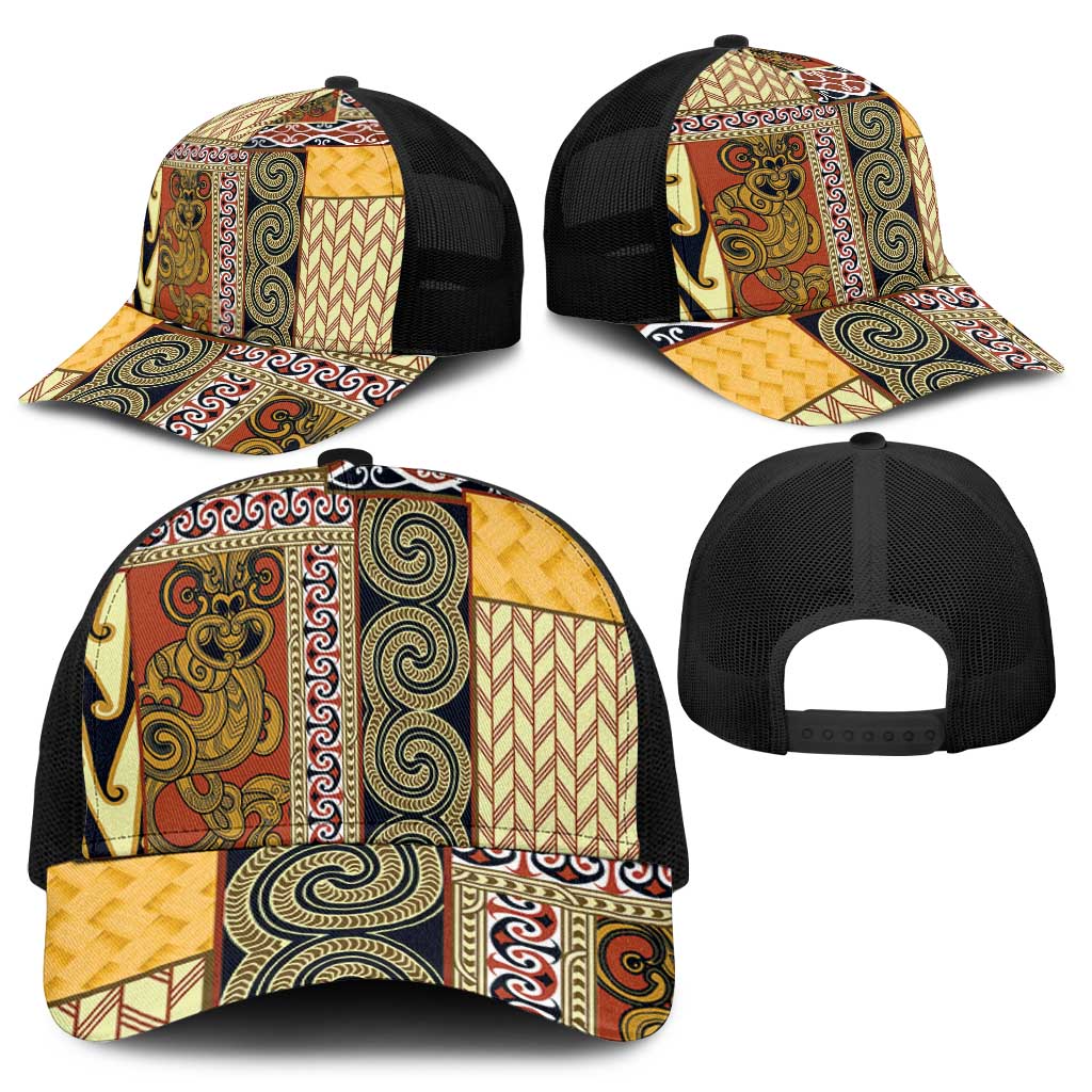 Yellow Aotearoa Kowhaiwhai Pattern Mesh Trucker Cap NZ Maori Quilt Style LT14 - Polynesian Pride