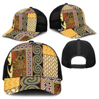Yellow Aotearoa Kowhaiwhai Pattern Mesh Trucker Cap NZ Maori Quilt Style LT14 - Polynesian Pride