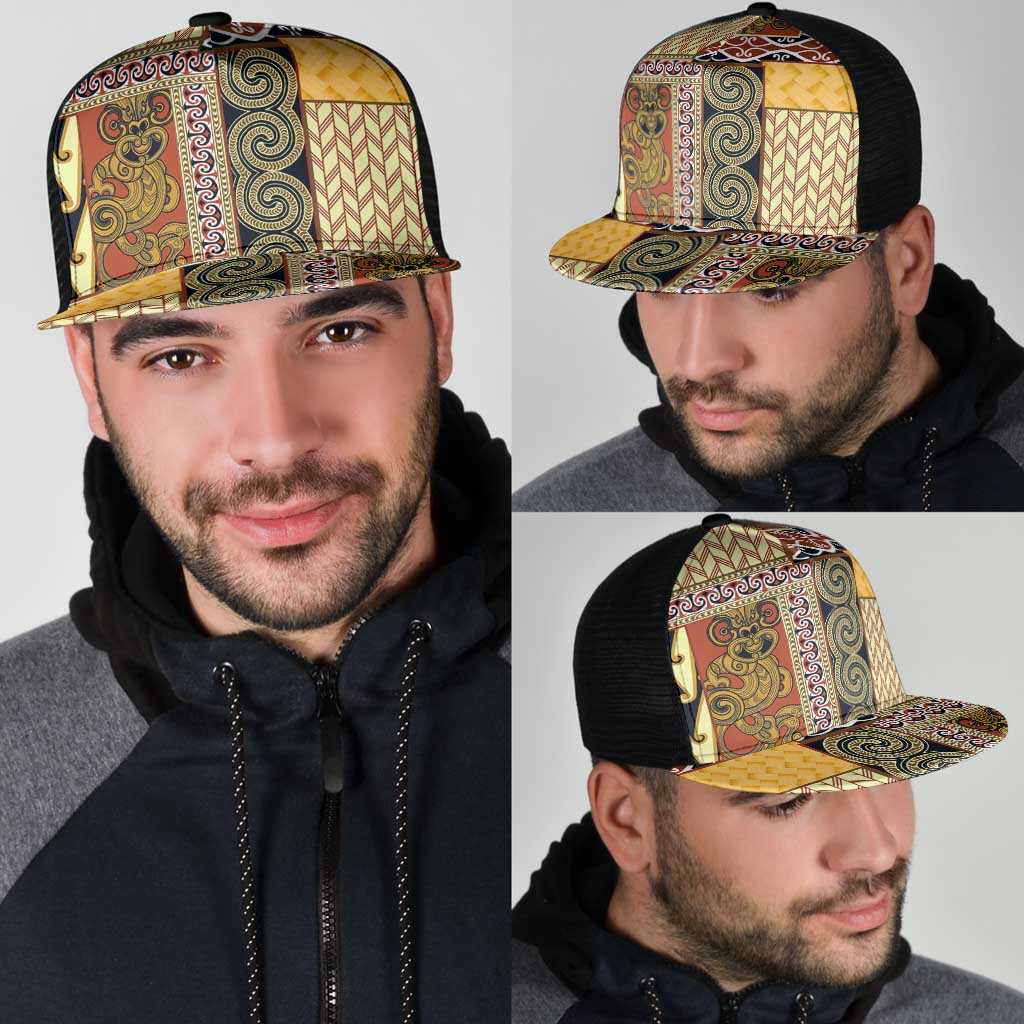 Yellow Aotearoa Kowhaiwhai Pattern Mesh Trucker Cap NZ Maori Quilt Style LT14 - Polynesian Pride