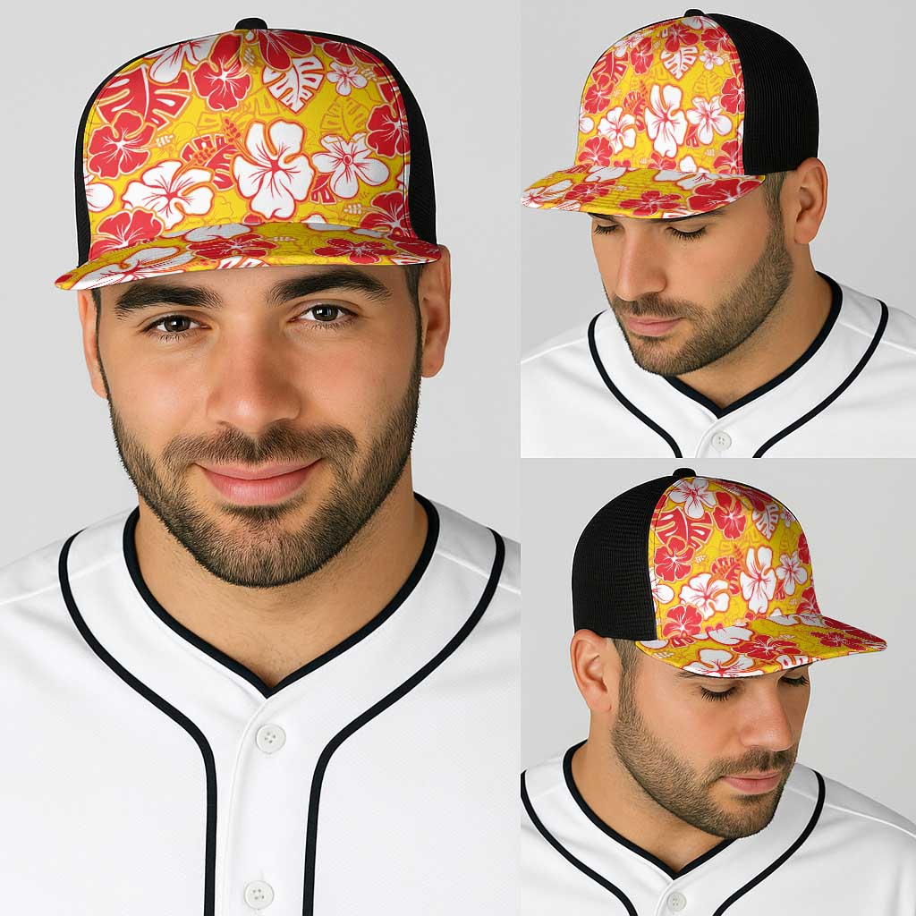 Yellow Hawaii Hibiscus Baseball Net Cap Tropical Flowers Seamless Pattern LT14 - Polynesian Pride