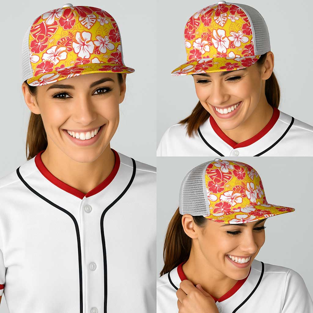 Yellow Hawaii Hibiscus Baseball Net Cap Tropical Flowers Seamless Pattern LT14 - Polynesian Pride