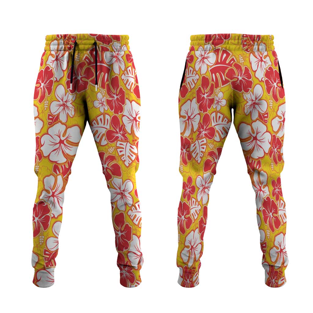 Yellow Hawaii Hibiscus Jogger Pants Tropical Flowers Seamless Pattern LT14 Yellow - Polynesian Pride