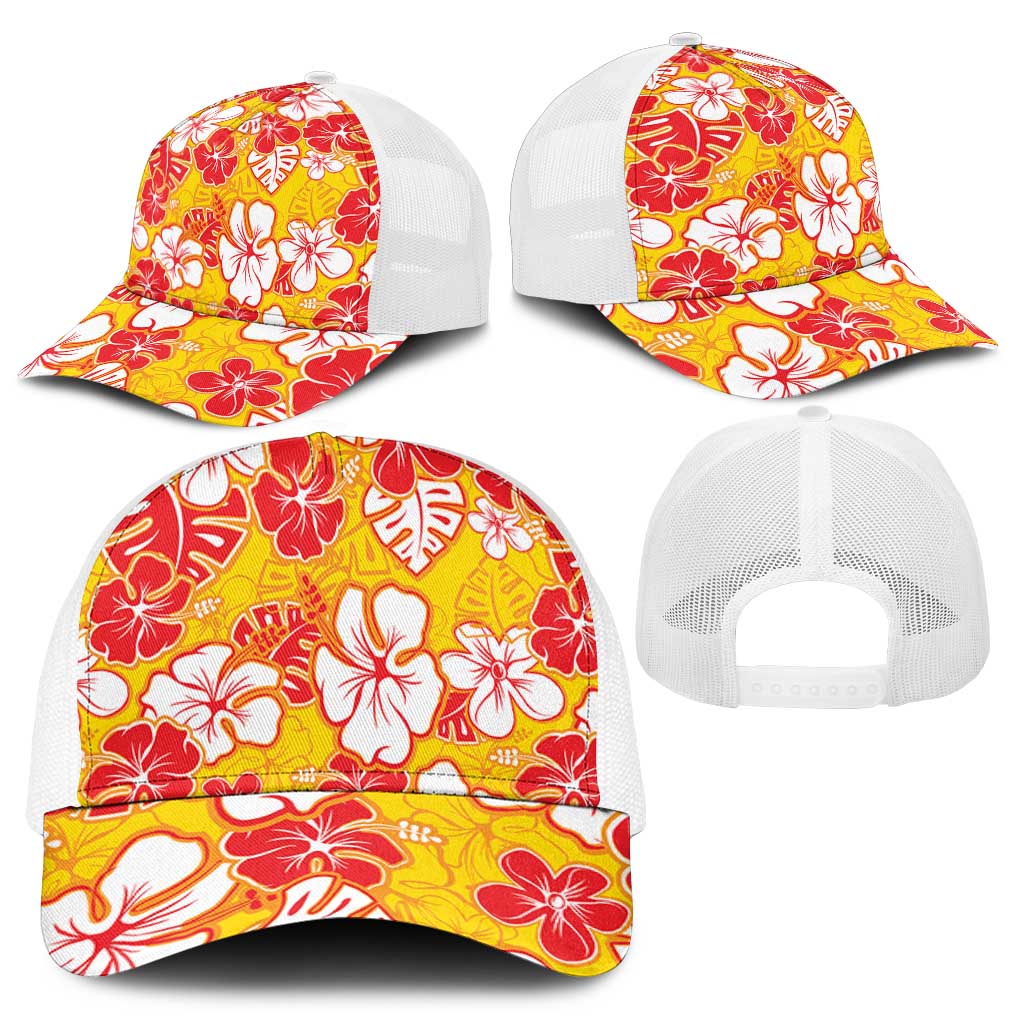 Yellow Hawaii Hibiscus Mesh Trucker Cap Tropical Flowers Seamless Pattern LT14 - Polynesian Pride