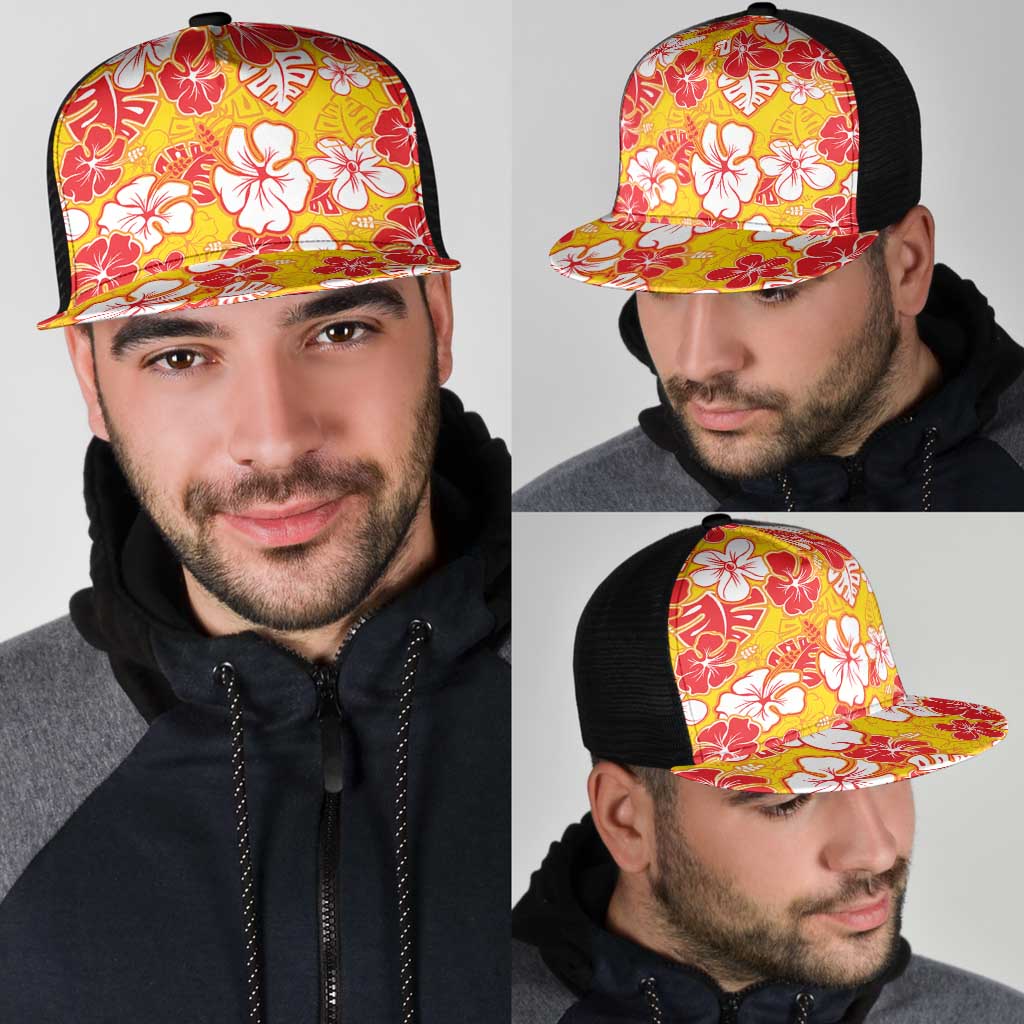 Yellow Hawaii Hibiscus Mesh Trucker Cap Tropical Flowers Seamless Pattern LT14 - Polynesian Pride
