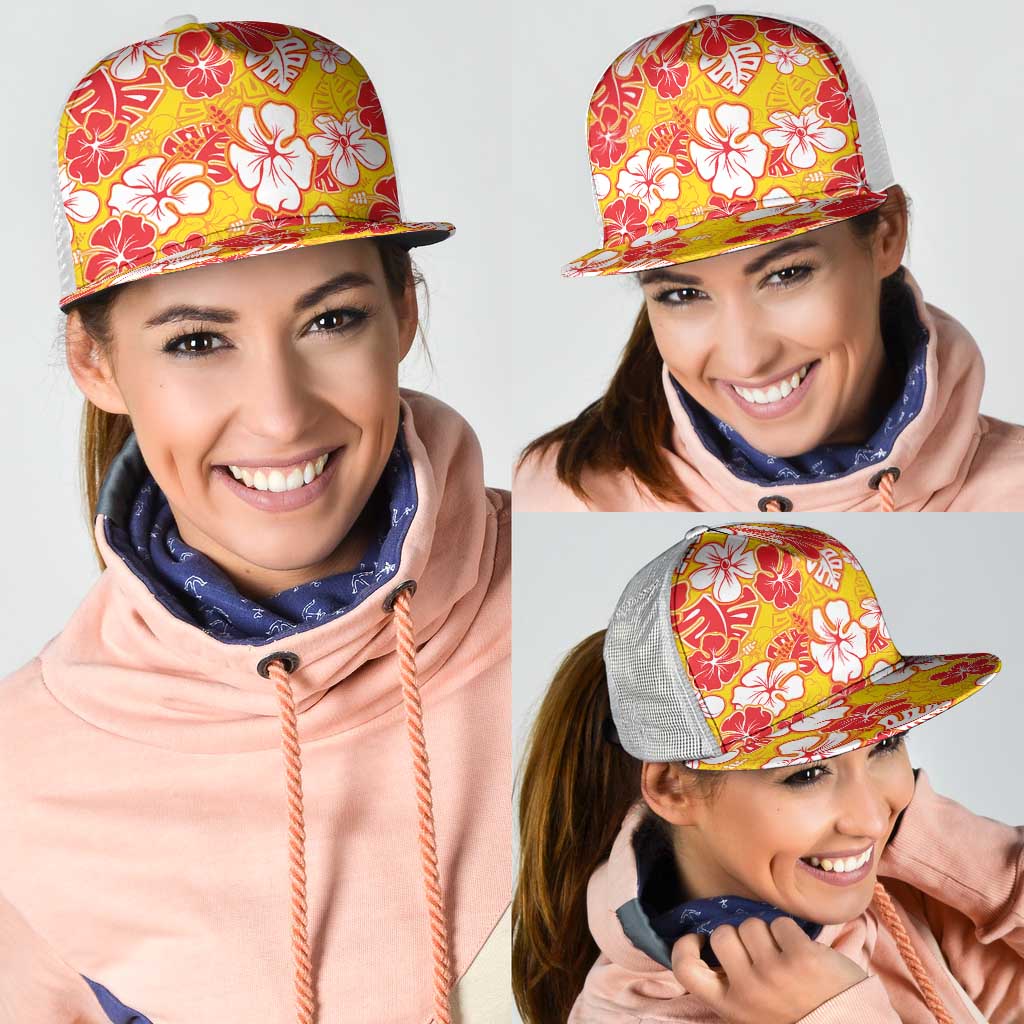 Yellow Hawaii Hibiscus Mesh Trucker Cap Tropical Flowers Seamless Pattern LT14 - Polynesian Pride