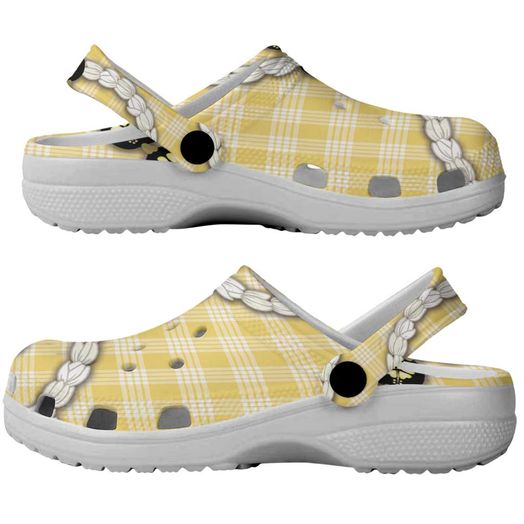 Yellow Palaka Hawaii Clogs Shoes Kukui Nut Pikake Lei Hawaiian Tapa Pattern LT14 - Polynesian Pride