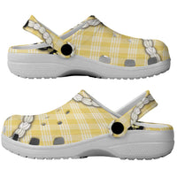 Yellow Palaka Hawaii Clogs Shoes Kukui Nut Pikake Lei Hawaiian Tapa Pattern LT14 - Polynesian Pride