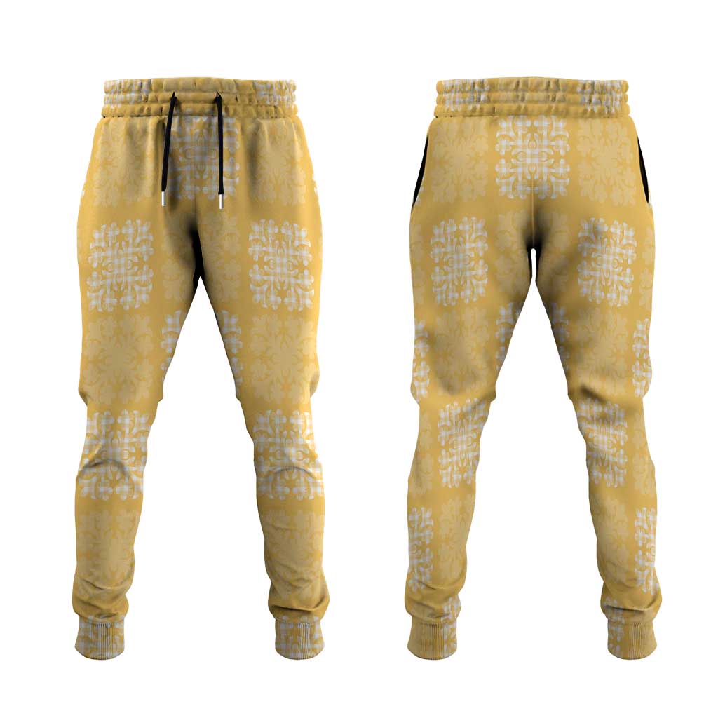Yellow Palaka Quilt Hawaii Jogger Pants Traditional Hawaii-plaid Pattern LT14 Yellow - Polynesian Pride