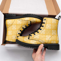 Yellow Palaka Quilt Hawaii Leather Boots Traditional Hawaii-plaid Pattern LT14 - Polynesian Pride