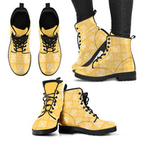 Yellow Palaka Quilt Hawaii Leather Boots Traditional Hawaii-plaid Pattern LT14 - Polynesian Pride