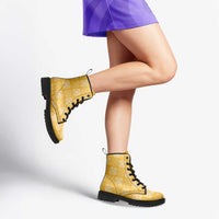 Yellow Palaka Quilt Hawaii Leather Boots Traditional Hawaii-plaid Pattern LT14 - Polynesian Pride