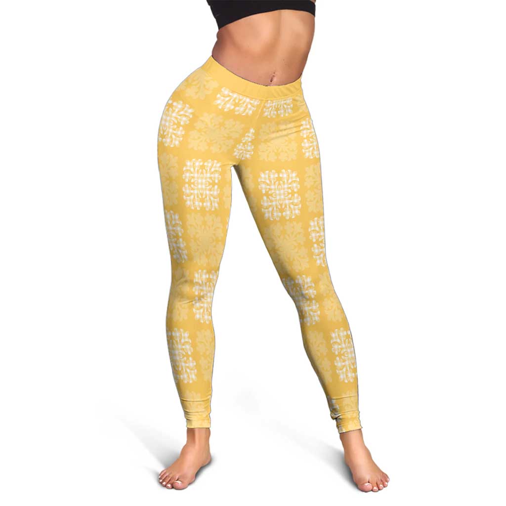 Yellow Palaka Quilt Hawaii Leggings Traditional Hawaii-plaid Pattern LT14 - Polynesian Pride