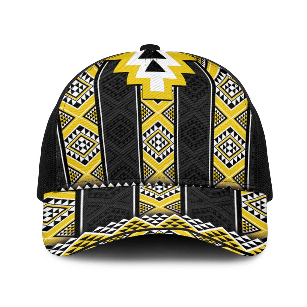 Yellow Taniko Aotearoa Baseball Net Cap Niho Taniwha Mix Poutama LT14 One Size Black Yellow - Polynesian Pride