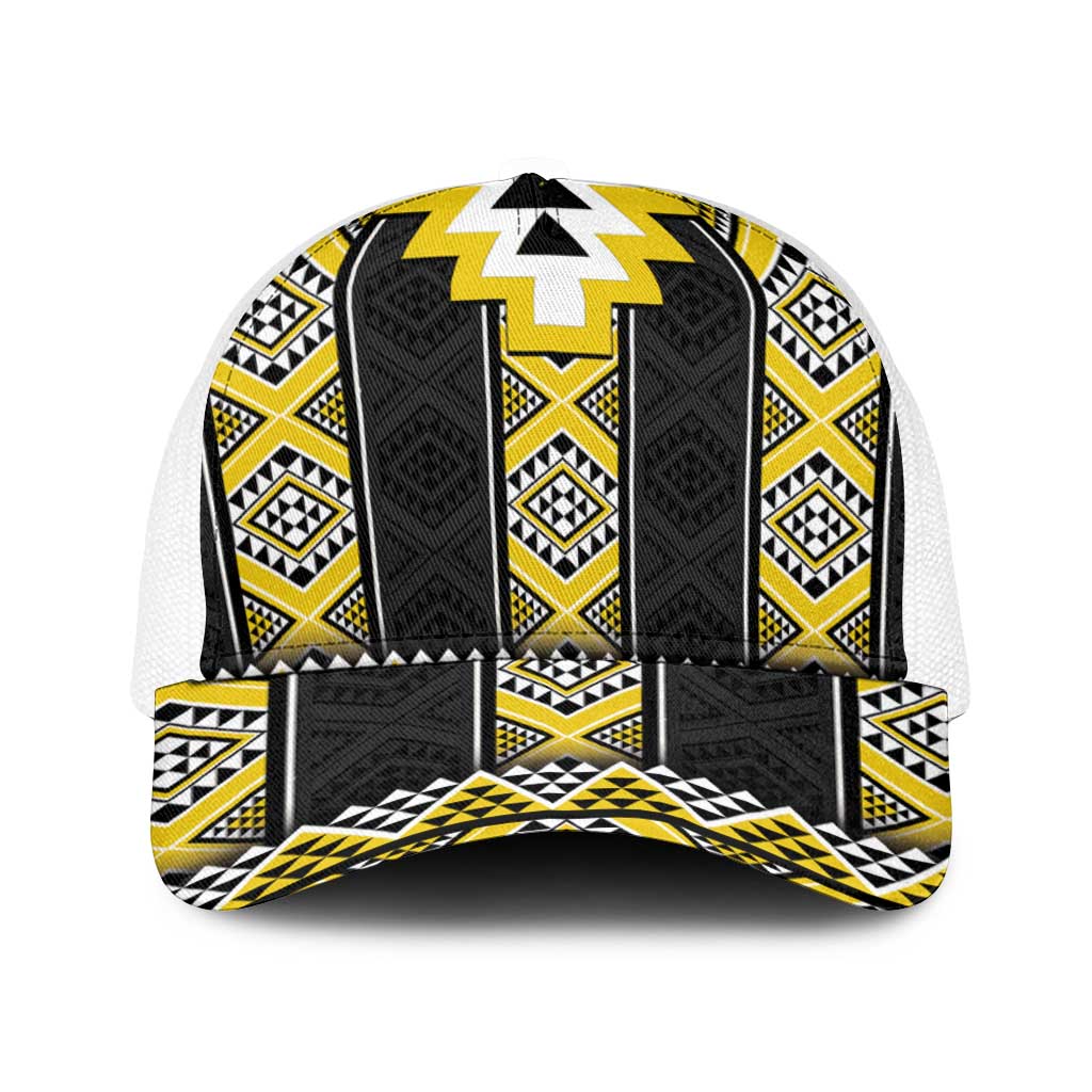 Yellow Taniko Aotearoa Baseball Net Cap Niho Taniwha Mix Poutama LT14 One Size White Yellow - Polynesian Pride
