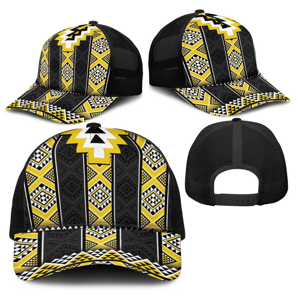 Yellow Taniko Aotearoa Baseball Net Cap Niho Taniwha Mix Poutama LT14 - Polynesian Pride