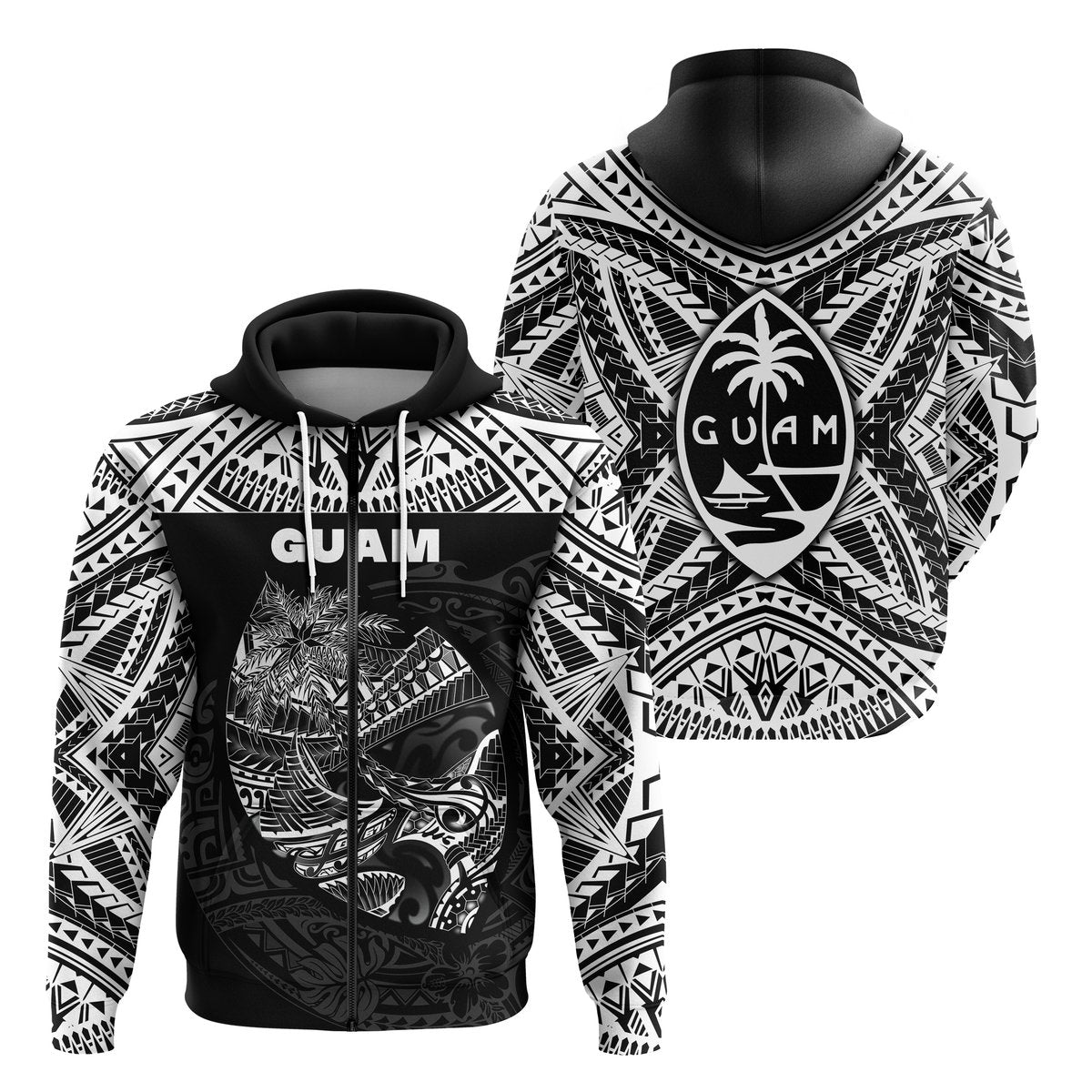 Guam Rugby Zip Hoodie Polynesian Patterns Black LT16 Unisex Black - Polynesian Pride