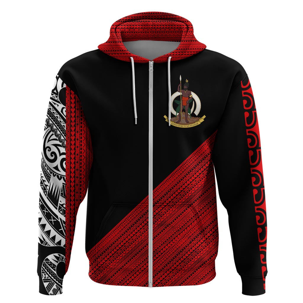 Vanuatu Custom Hoodie Polynesian Diagonal Pattern Red Zip Hoodie Red - Polynesian Pride