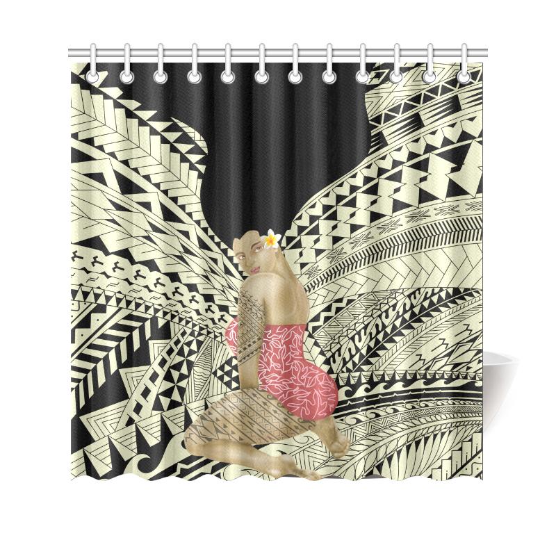 Hawaii Polynesian Hula Girl Wearing Plumeria Shower Curtain 177 x 172 (cm) Beige - Polynesian Pride