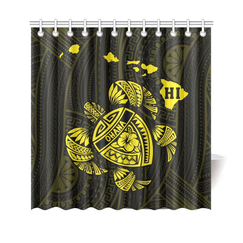 Hawaii Kakau Polynesian Turtle Map Shower Curtain - Yellow 177 x 172 (cm) Yellow - Polynesian Pride