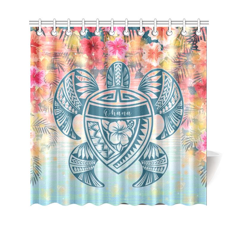 Hawaii Turtle Ohana Stary Night Hibiscus Shower Curtain 177 x 172 (cm) Pasel - Polynesian Pride