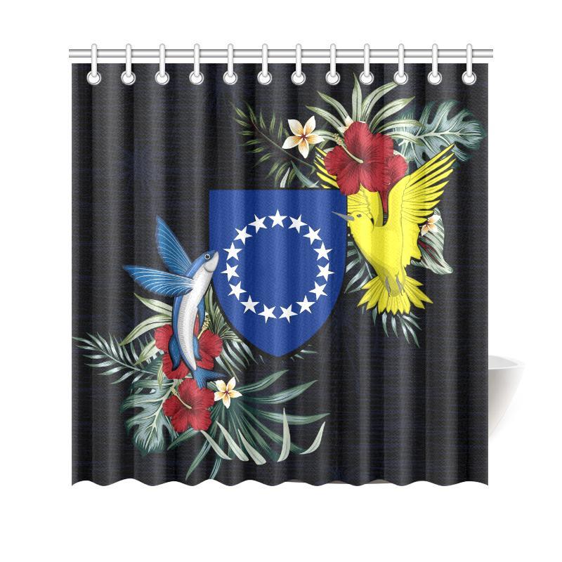 Cook Islands Hibiscus Shower Curtain 177 x 172 (cm) Black - Polynesian Pride