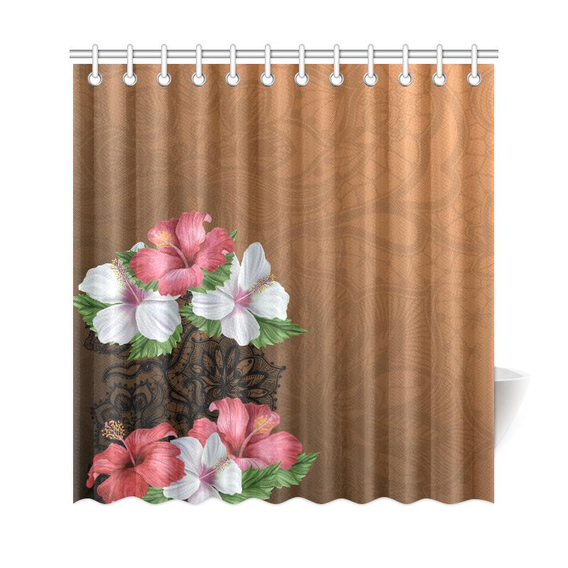 Hawaii Hibiscus Shower Curtain 177 x 172 (cm) White - Polynesian Pride