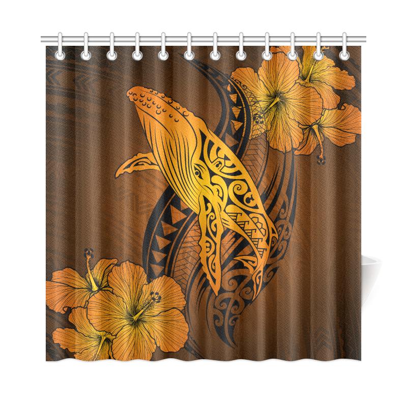 Hawaii Whale Swim Poly Shower Curtain - Gold 177 x 172 (cm) Gold - Polynesian Pride