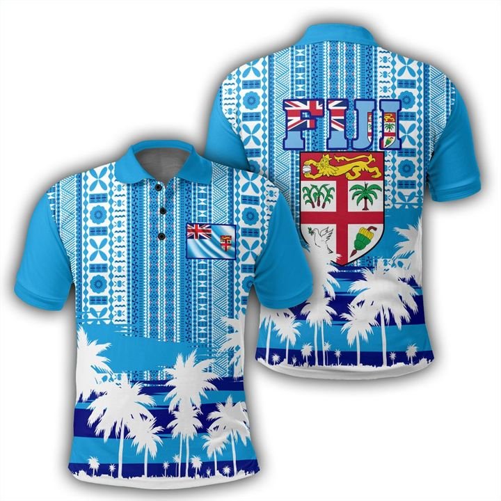 Fiji Islands Polo Shirt Fijian Tapa Flag Blue - Polynesian Pride