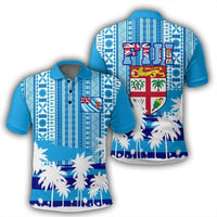Fiji Islands Polo Shirt Fijian Tapa Flag Blue - Polynesian Pride