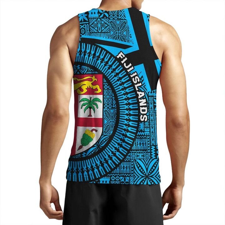 Fiji Islands Men Tank Top Circle - Fijian Tapa Blue - Polynesian Pride
