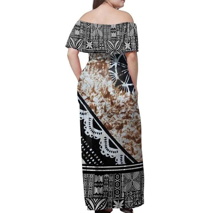 Fiji Masi Brown Off Shoulder Long Dress - Polynesian Pride