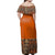 Tonga Ngatu Pattern Orange Off Shoulder Long Dress - Polynesian Pride