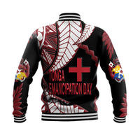 Tonga Emancipation Day Baseball Jacket Kupesi Pattern No.1 Black LT9 - Polynesian Pride