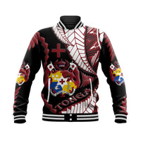 Tonga Emancipation Day Baseball Jacket Kupesi Pattern No.1 Black LT9 Unisex - Polynesian Pride