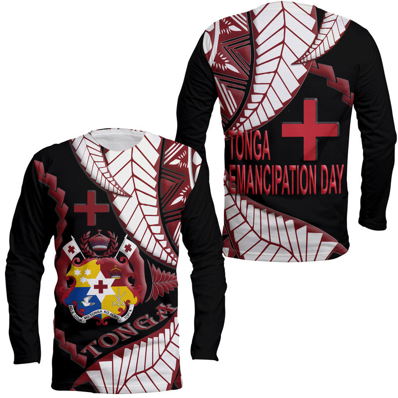 Tonga Emancipation Day Long Sleeve Shirt Kupesi Pattern No.1 Black LT9 Unisex - Polynesian Pride